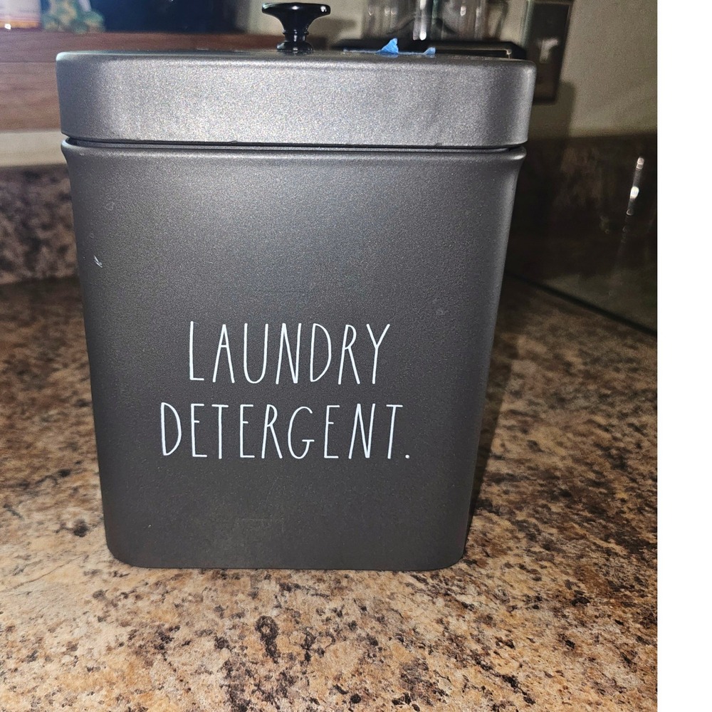 Rae Dunn Charcoal Gray Metal Laundry Detergent Tin Canister with Lid